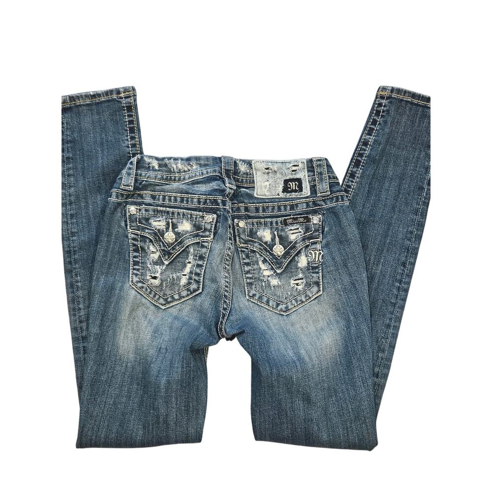 Miss me mid rise skinny bling jeans distressed womens 27 rhinestone y2k